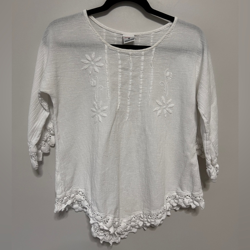 Embroidered & Lace Women's Top Size Medium White Boho Cottage Core